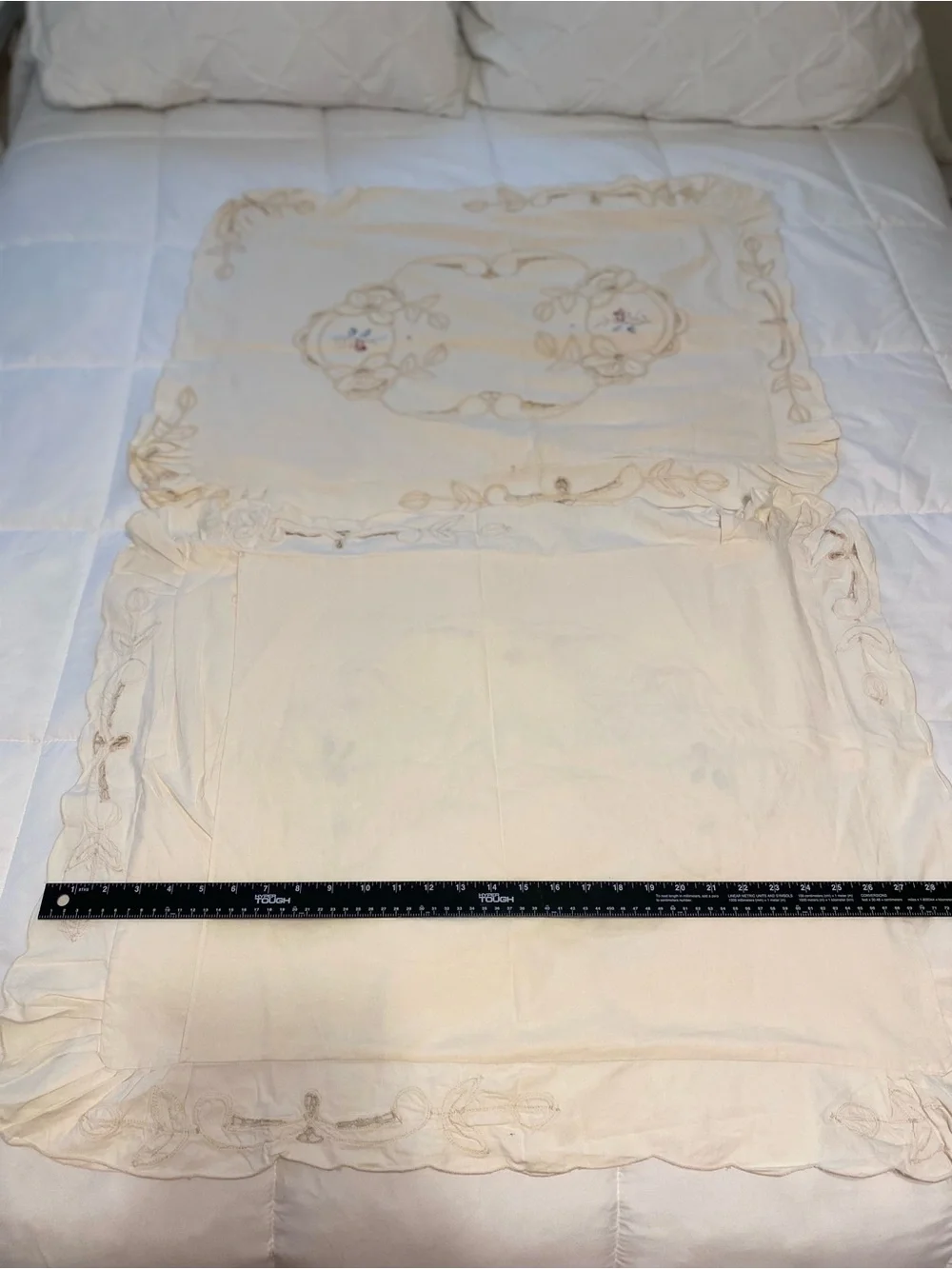 Set of 2 Pillow Covers/Cases Ruffles Embroidered Cottage Core Shabby Chic Dainty